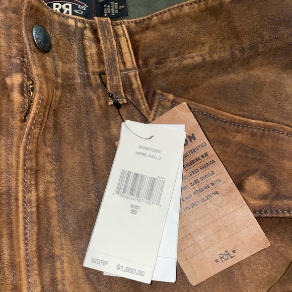 RRL Brown Leather Moto Pants - Picture 2 of 15